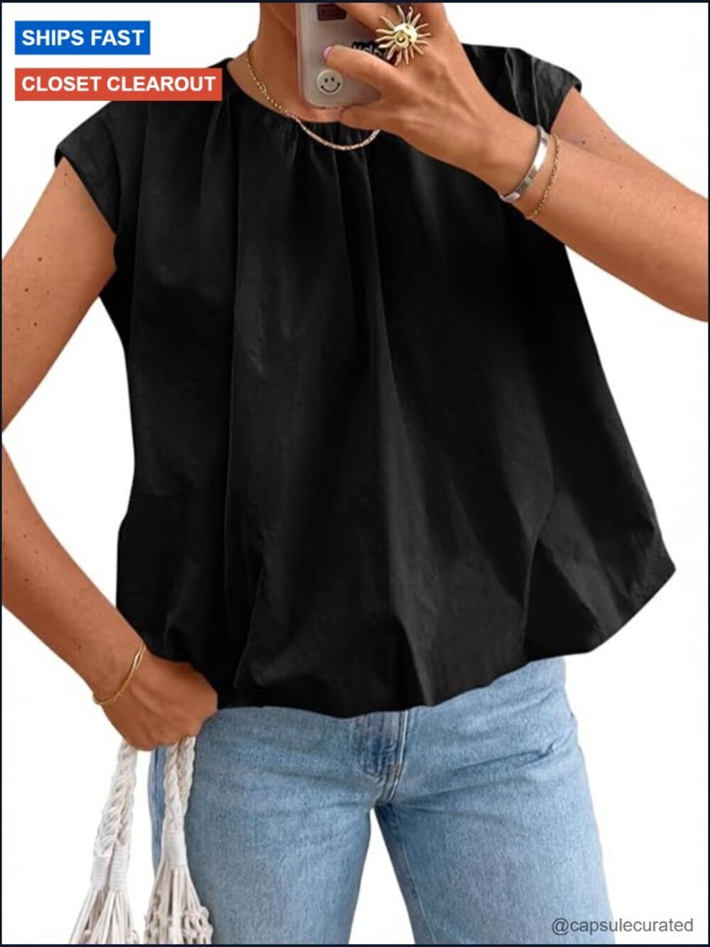 Cap Sleeve Bubble Tank Top Pleated Open Back Blouse Bow Tie Cotton